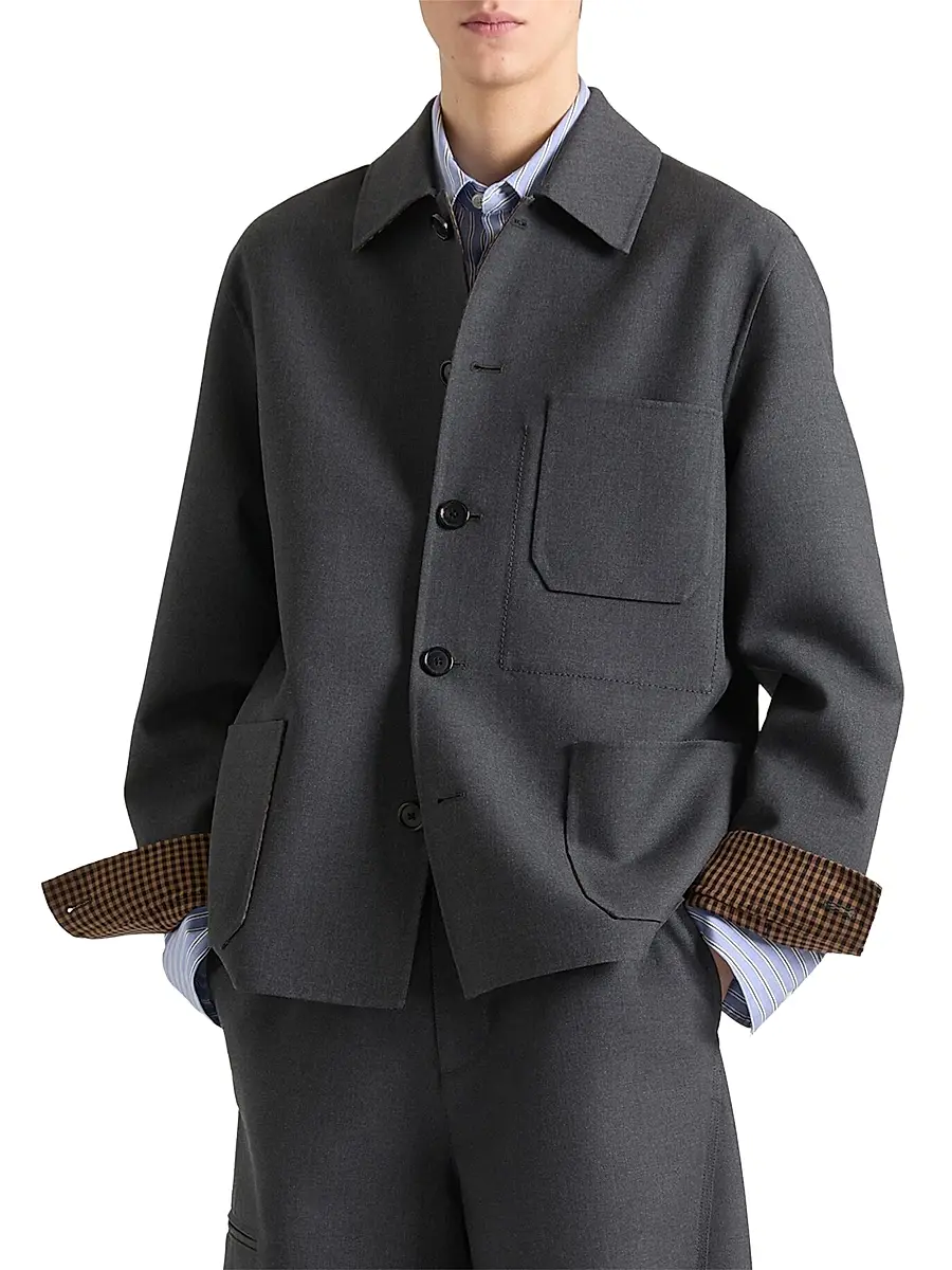 Givenchy Men's Overshirt in Wool with Checked Reverse - Grey | Thumbnail 3 Givenchy Men's Overshirt in Wool with Checked Reverse - Grey | Thumbnail 3