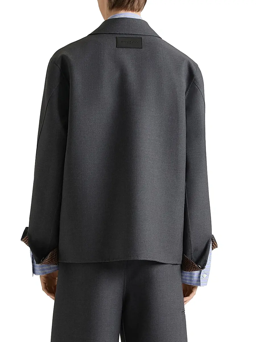 Givenchy Men's Overshirt in Wool with Checked Reverse - Grey | Thumbnail 4 Givenchy Men's Overshirt in Wool with Checked Reverse - Grey | Thumbnail 4