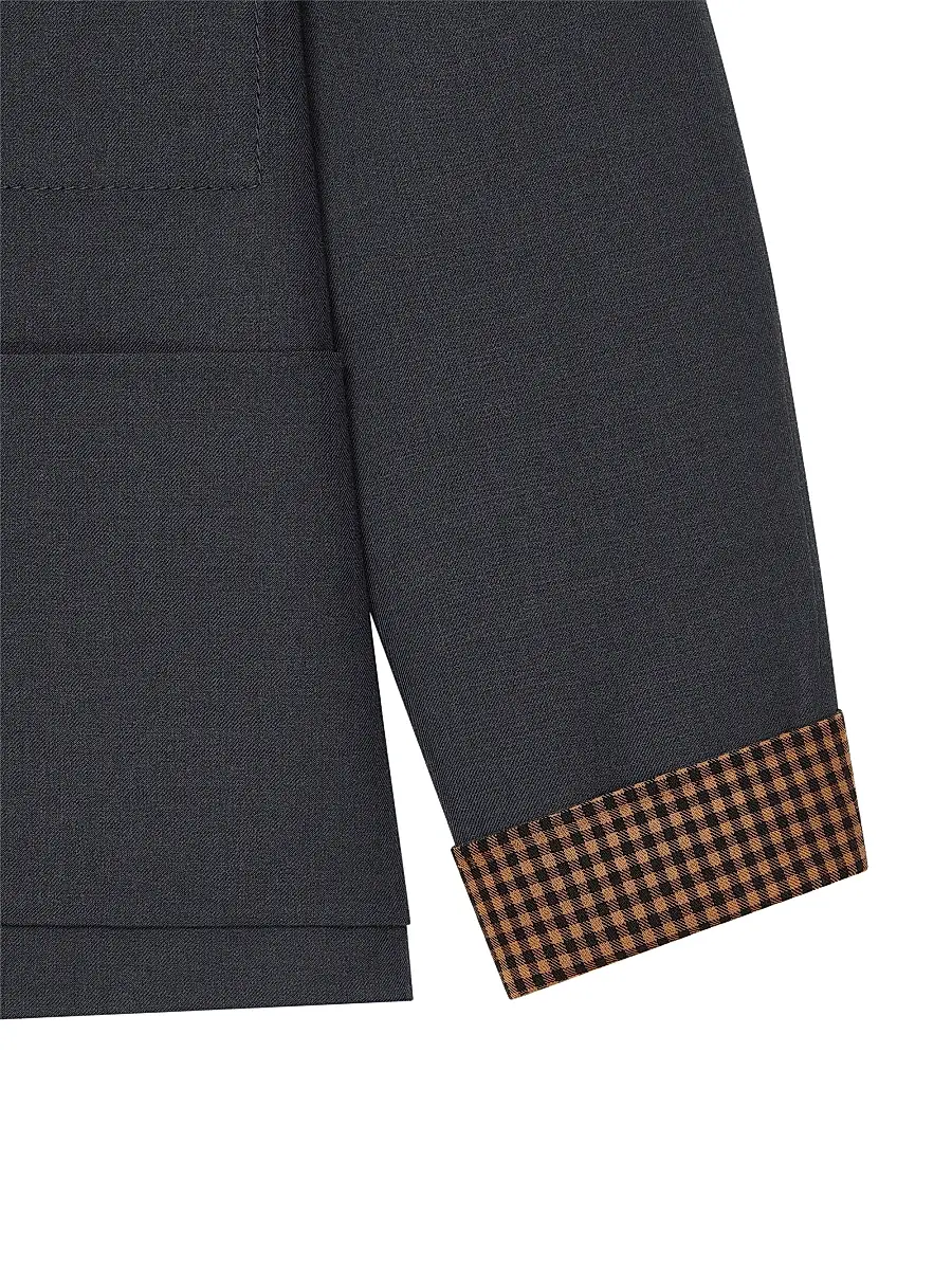 Givenchy Men's Overshirt in Wool with Checked Reverse - Grey | Thumbnail 5 Givenchy Men's Overshirt in Wool with Checked Reverse - Grey | Thumbnail 5