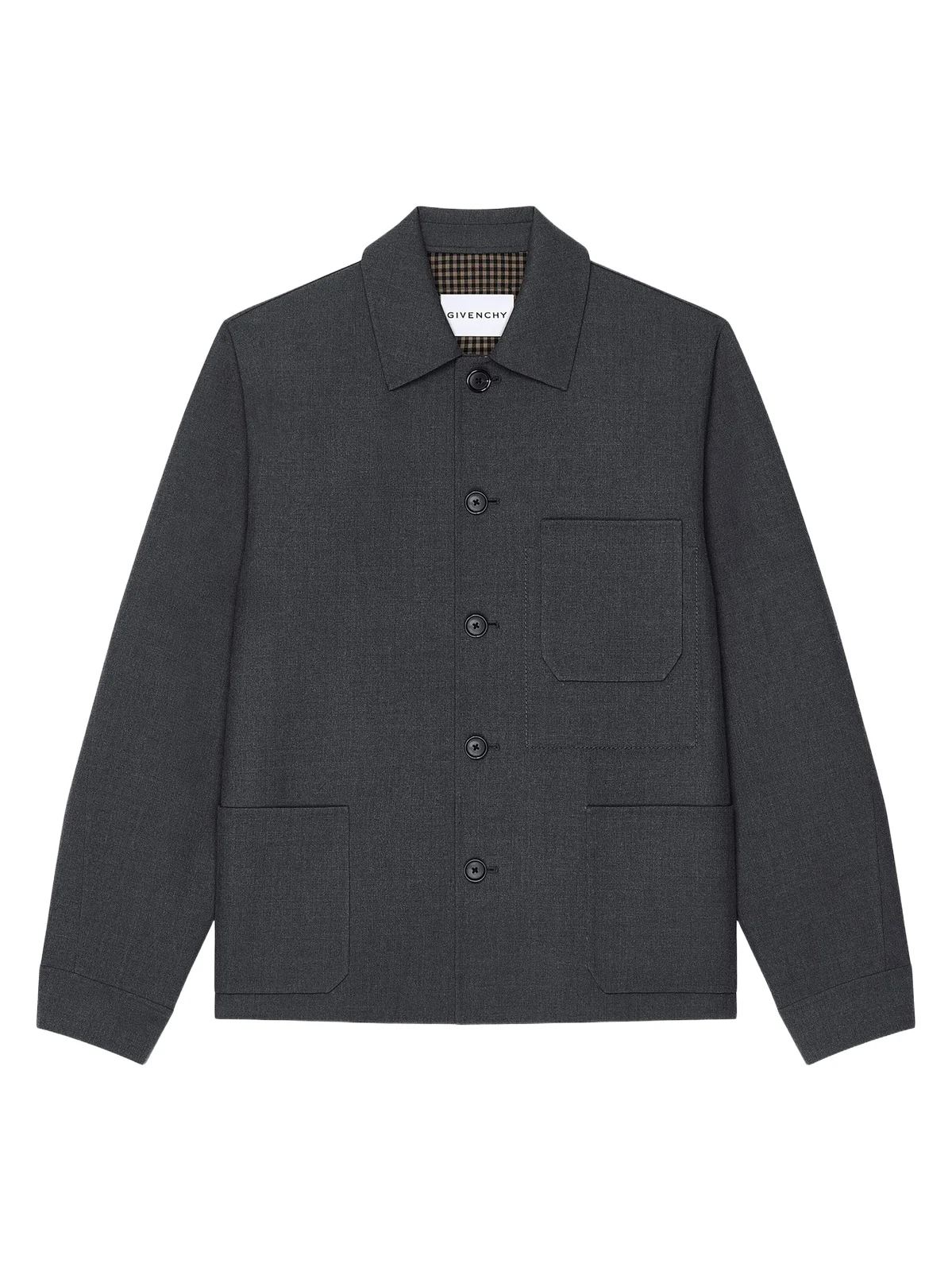 Givenchy Men's Overshirt in Wool with Checked Reverse - Grey