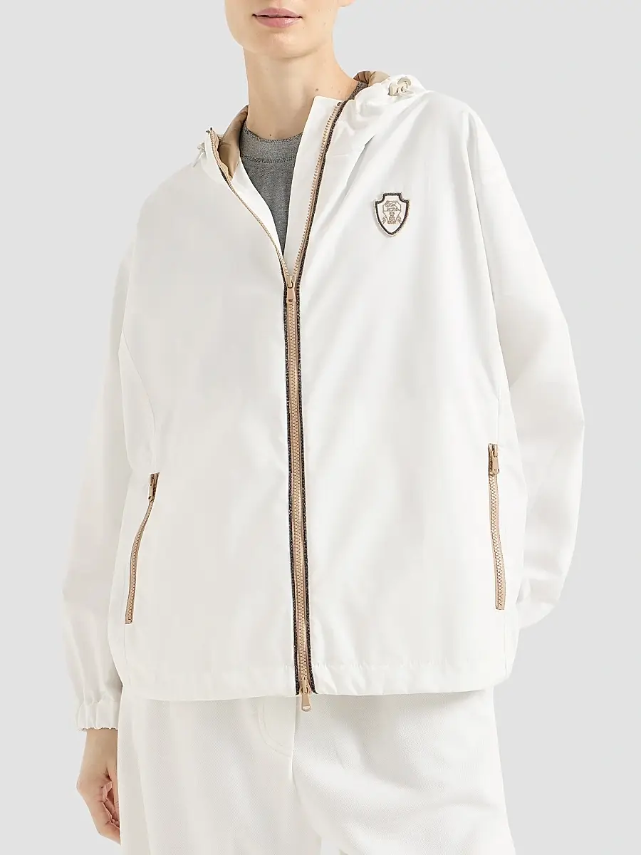 Brunello Cucinelli Women's Nylon Hooded Outerwear Jacket with Logo - White | Thumbnail 3 Brunello Cucinelli Women's Nylon Hooded Outerwear Jacket with Logo - White | Thumbnail 3