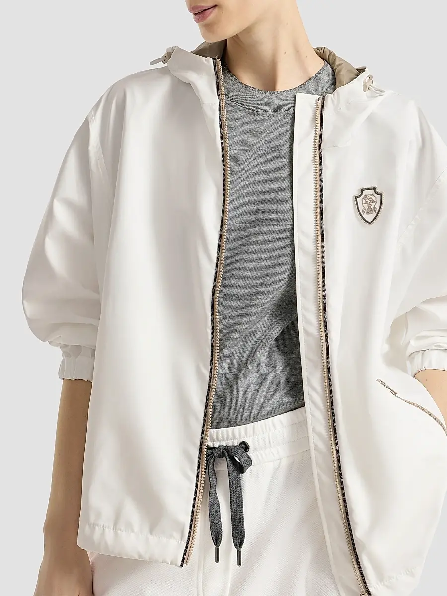 Brunello Cucinelli Women's Nylon Hooded Outerwear Jacket with Logo - White | Thumbnail 5 Brunello Cucinelli Women's Nylon Hooded Outerwear Jacket with Logo - White | Thumbnail 5