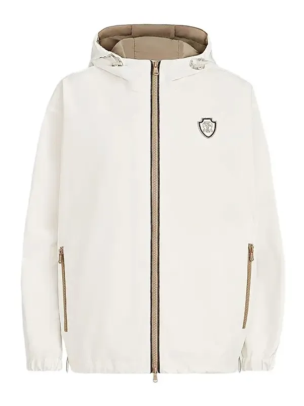 Brunello Cucinelli Women's Nylon Hooded Outerwear Jacket with Logo - White