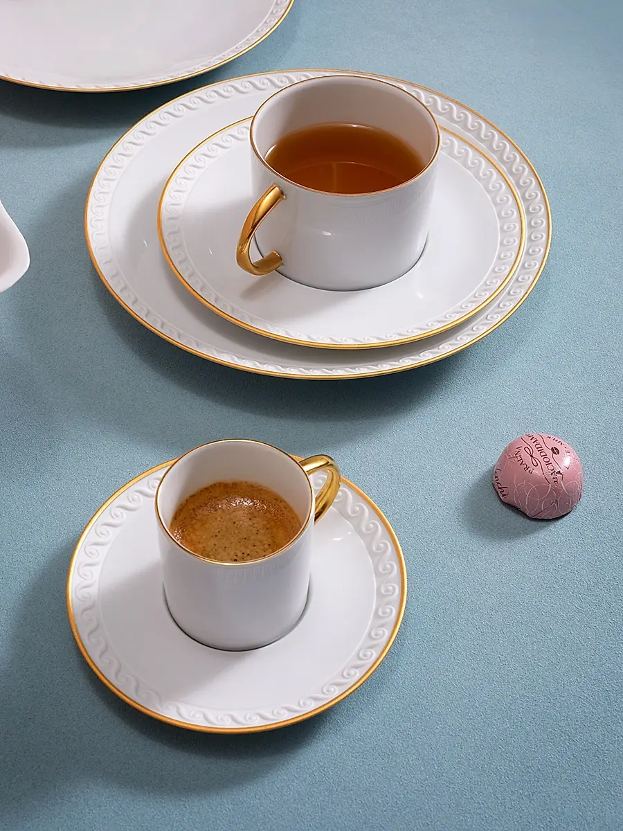 L'Objet Neptune 2-Piece Porcelain & 24K Gold Espresso Cup & Saucer Set - White Gold | Thumbnail 2 L'Objet Neptune 2-Piece Porcelain & 24K Gold Espresso Cup & Saucer Set - White Gold | Thumbnail 2