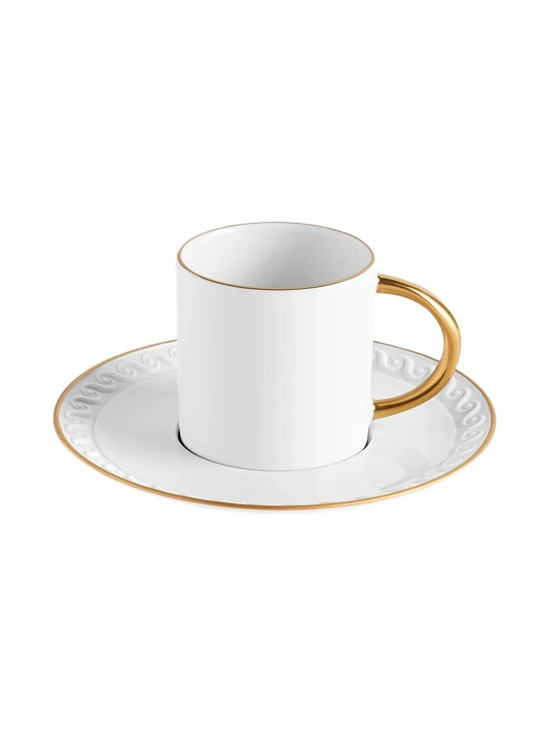 L'Objet Neptune 2-Piece Porcelain & 24K Gold Espresso Cup & Saucer Set - White Gold