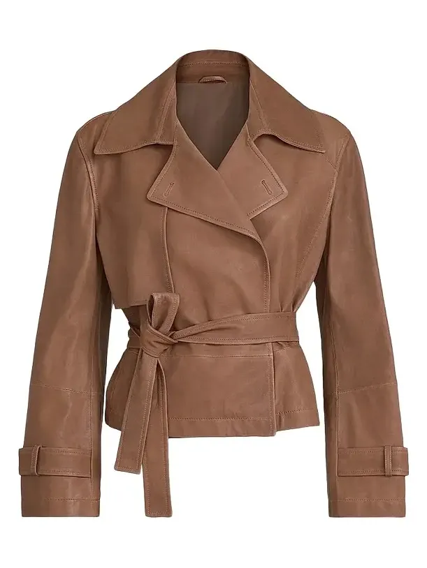 Women's Vintage Nappa Leather Cropped Trench with Monili - Brown Women's Vintage Nappa Leather Cropped Trench with Monili - Brown
