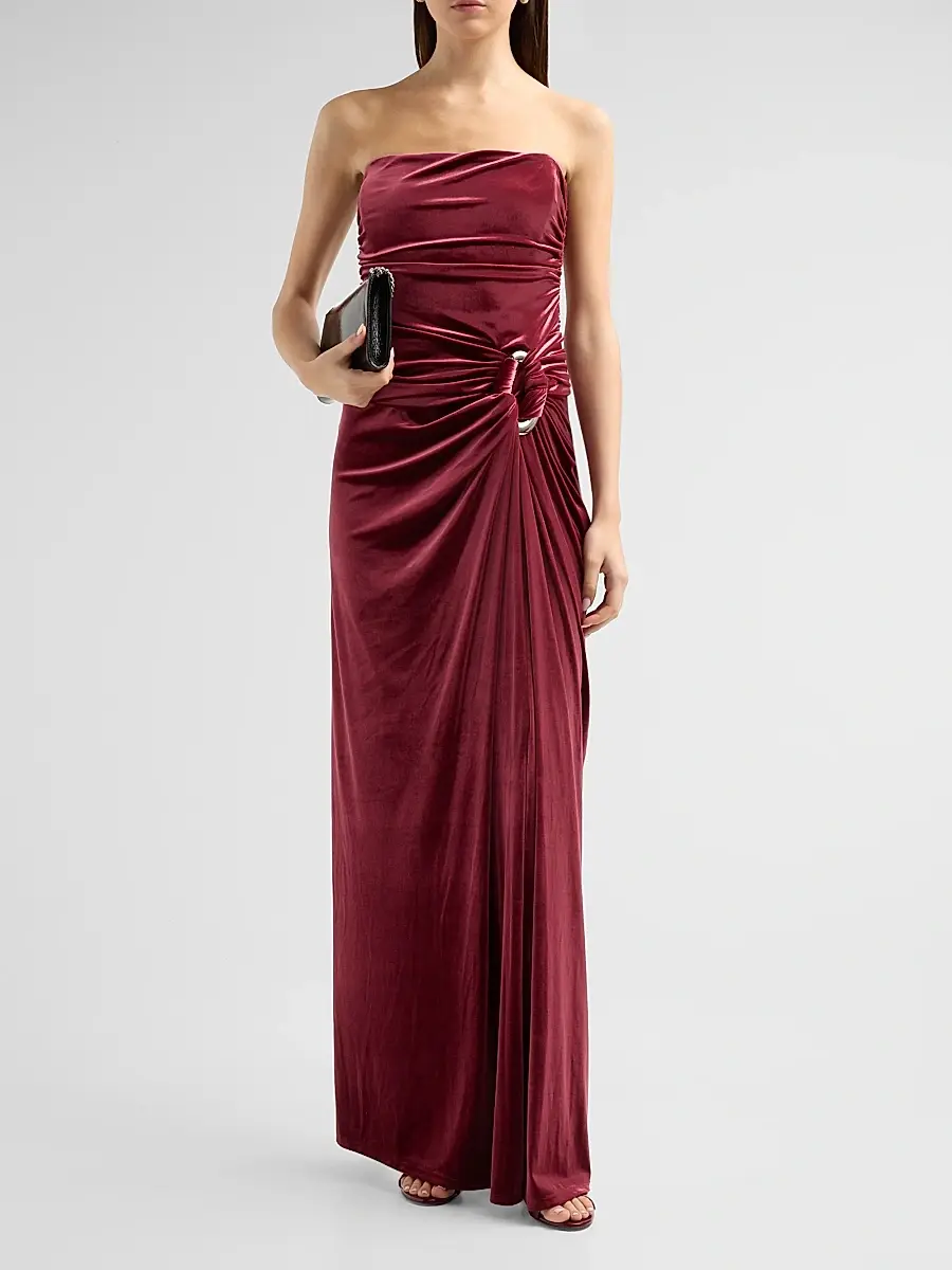 Simkhai Women's Emma Ruched Velvet Strapless Bustier Gown | Thumbnail 2 Simkhai Women's Emma Ruched Velvet Strapless Bustier Gown | Thumbnail 2