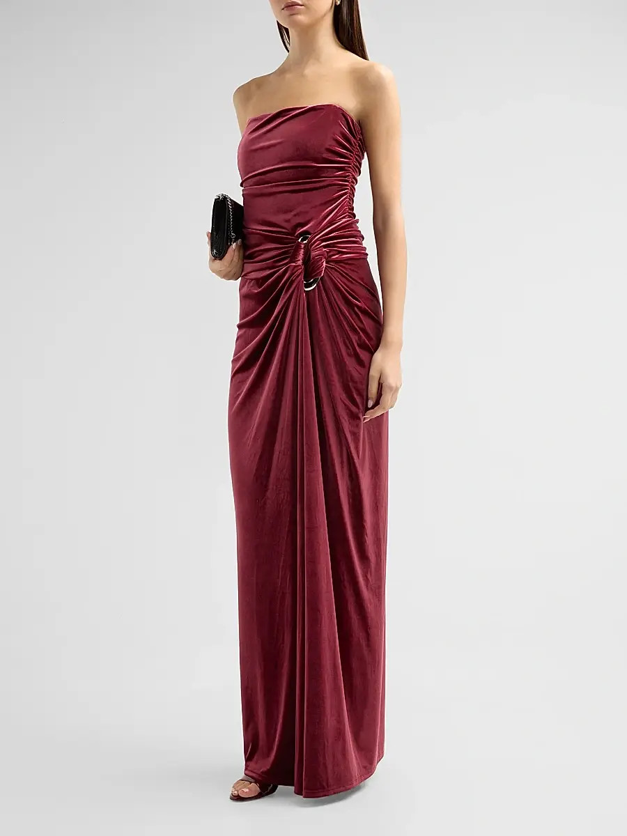 Simkhai Women's Emma Ruched Velvet Strapless Bustier Gown | Thumbnail 4 Simkhai Women's Emma Ruched Velvet Strapless Bustier Gown | Thumbnail 4