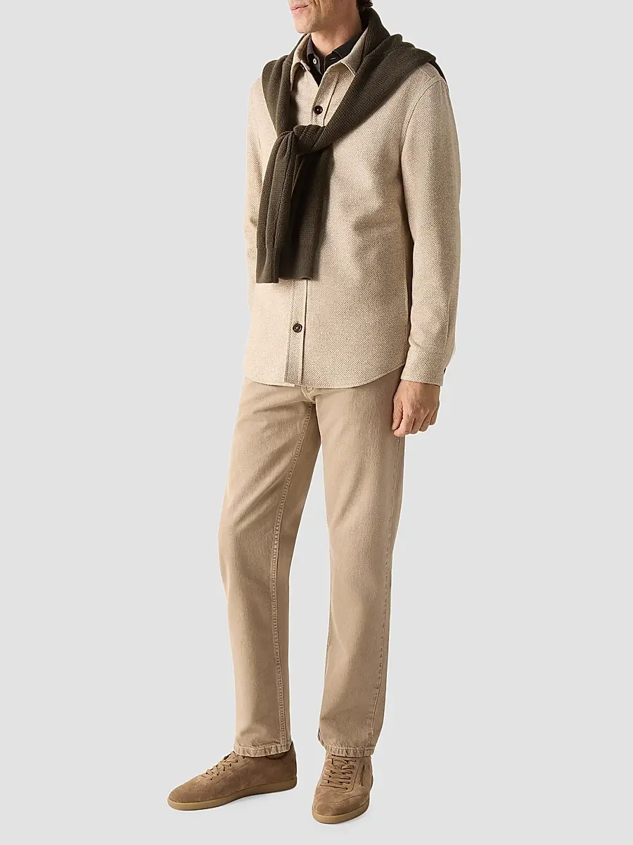 Zegna Men's Cashmere and Silk Overshirt - Light Beige | Thumbnail 2