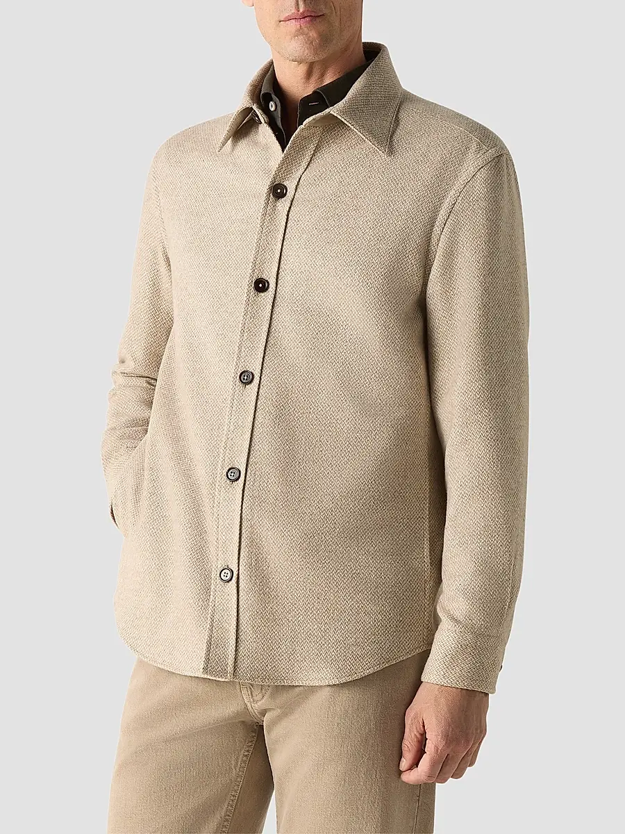 Zegna Men's Cashmere and Silk Overshirt - Light Beige | Thumbnail 3