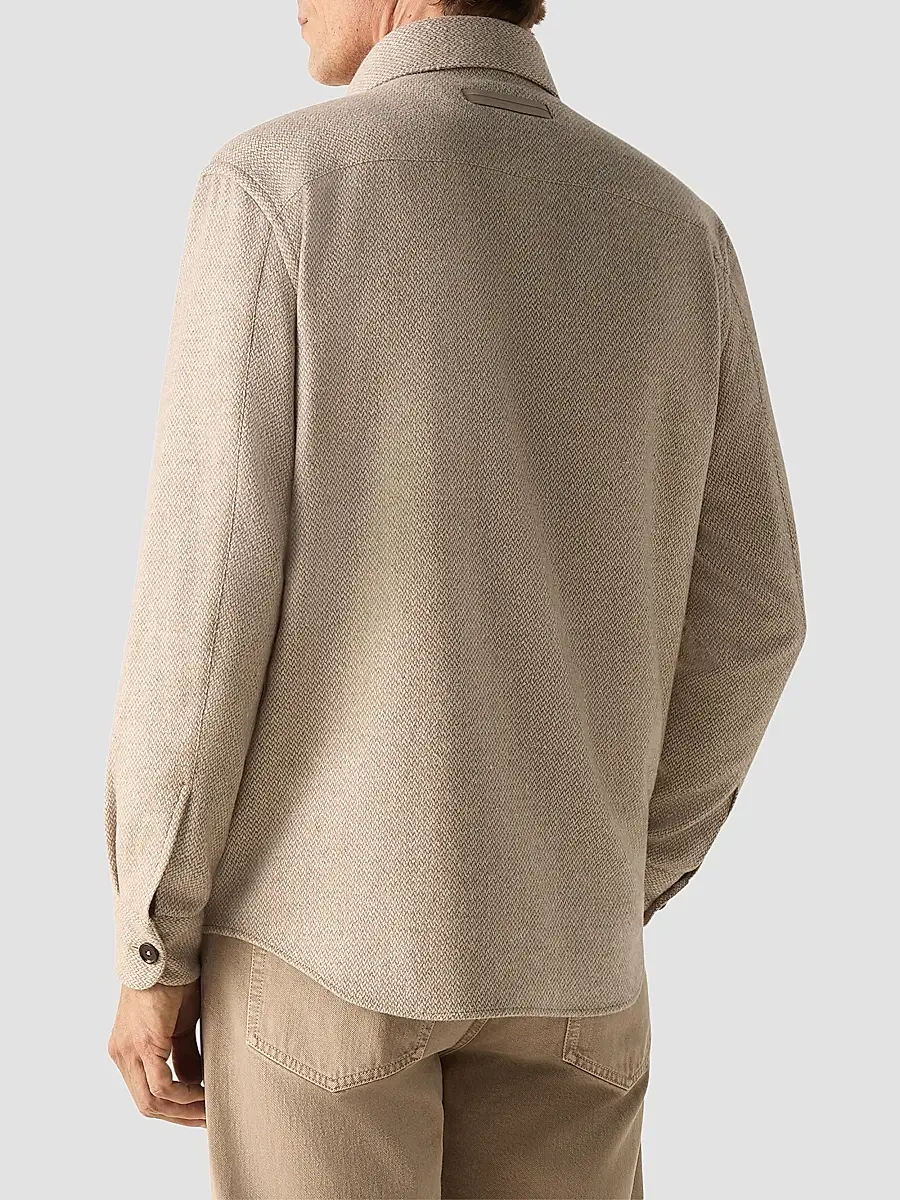 Zegna Men's Cashmere and Silk Overshirt - Light Beige | Thumbnail 4