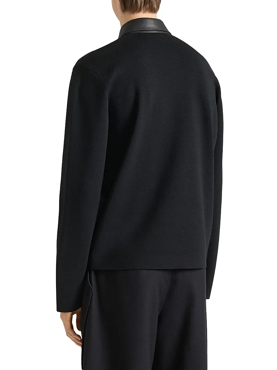 Givenchy Men's Cardigan in Wool with Leather Details - Black | Thumbnail 4 Givenchy Men's Cardigan in Wool with Leather Details - Black | Thumbnail 4