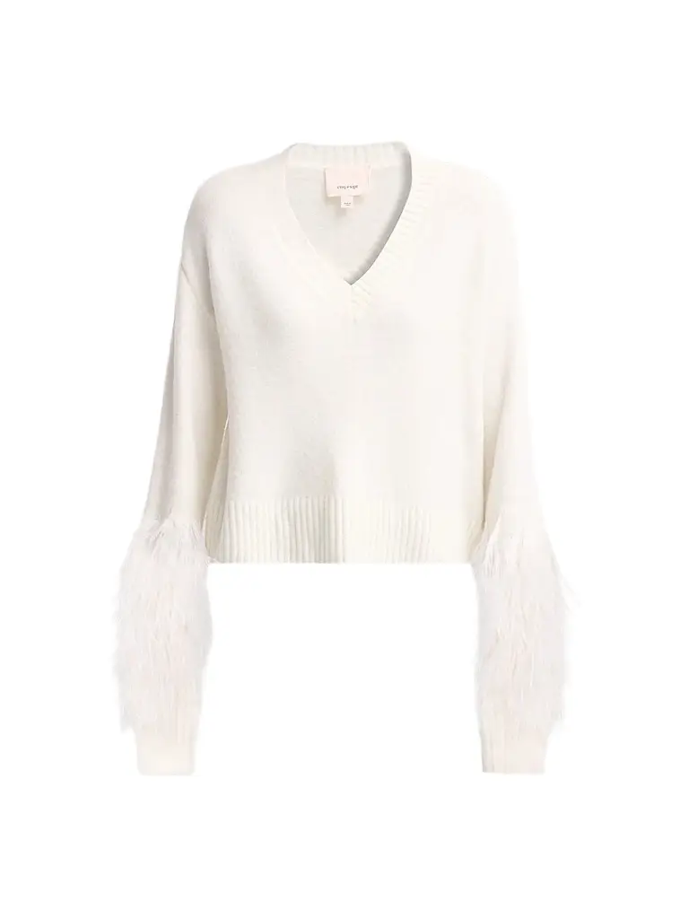 Women's Brianne Feather-Trim V-Neck Sweater Women's Brianne Feather-Trim V-Neck Sweater