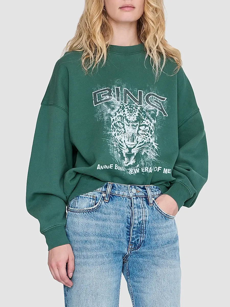 Anine Bing Women's Miles Leopard Graphic Cotton Sweatshirt | Thumbnail 4