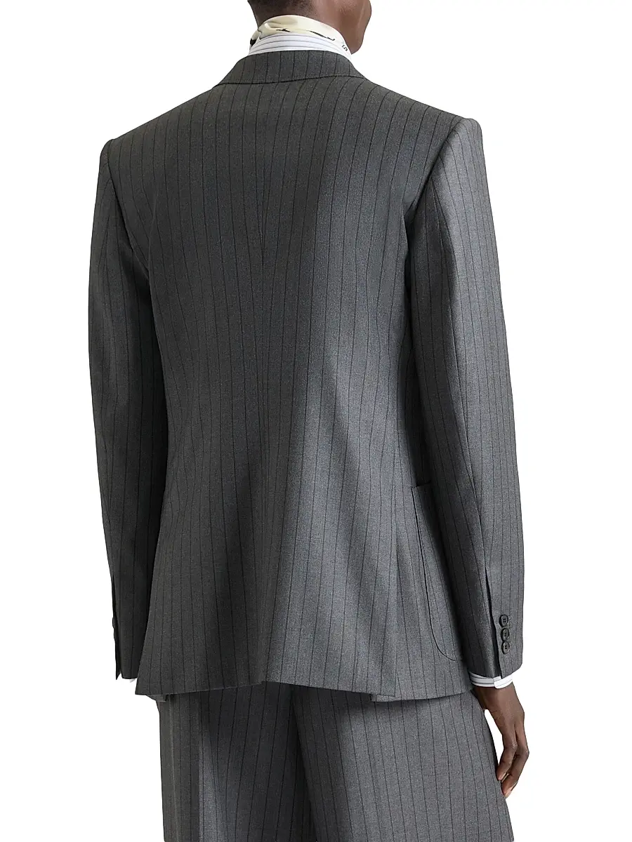 Givenchy Men's Double-Breasted Fitted Striped Jacket in Wool - Grey Brown | Thumbnail 4 Givenchy Men's Double-Breasted Fitted Striped Jacket in Wool - Grey Brown | Thumbnail 4