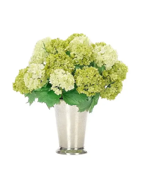 NDI Snowballs Faux Floral Arrangement in Aluminum Vase - Green