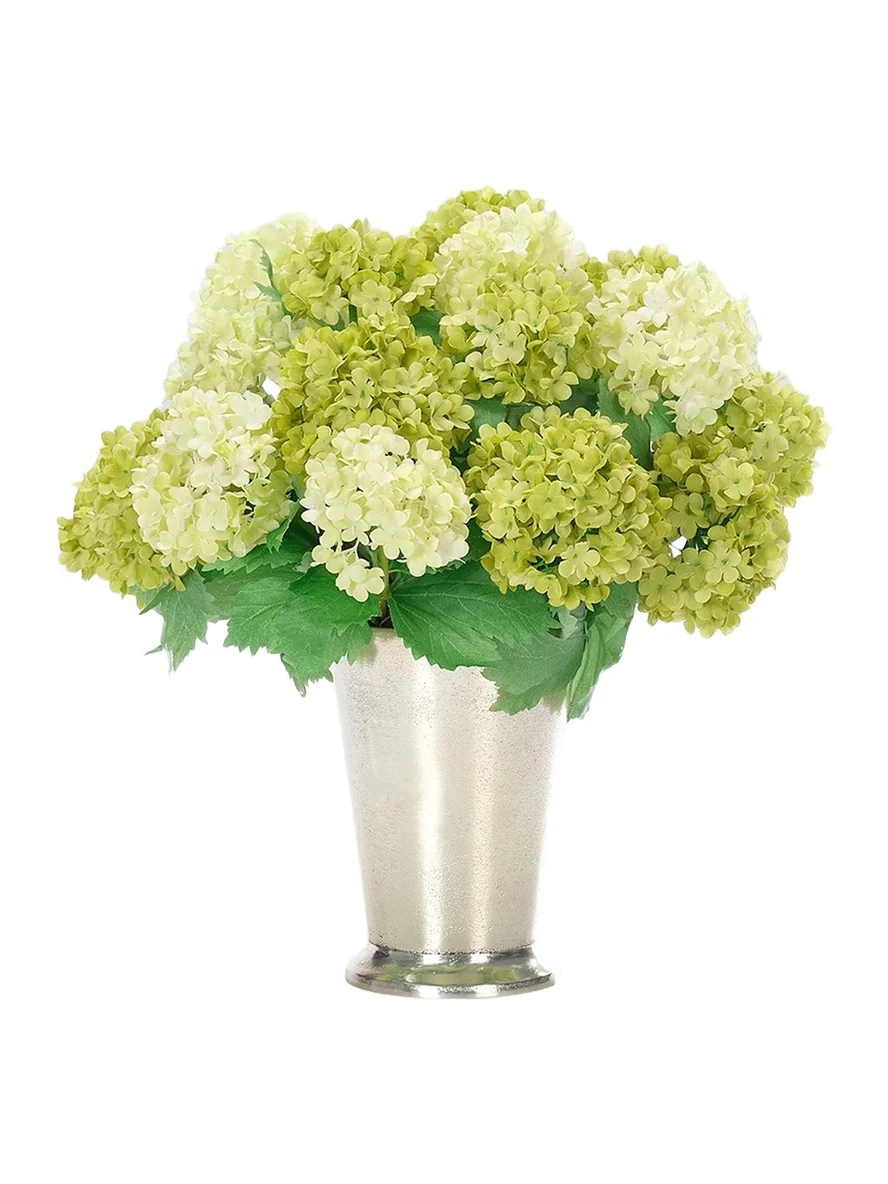 NDI Snowballs Faux Floral Arrangement in Aluminum Vase - Green