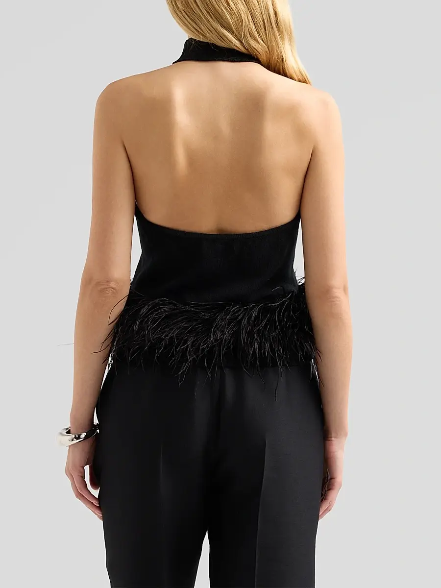 Ramy Brook Women's Kelly Ostrich Feather Wool-Blend Top | Thumbnail 3