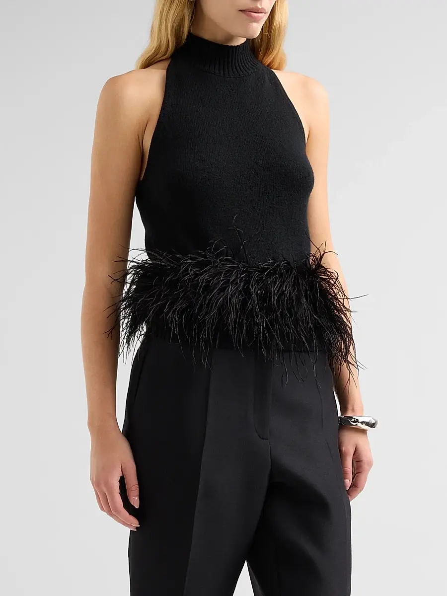 Ramy Brook Women's Kelly Ostrich Feather Wool-Blend Top | Thumbnail 4