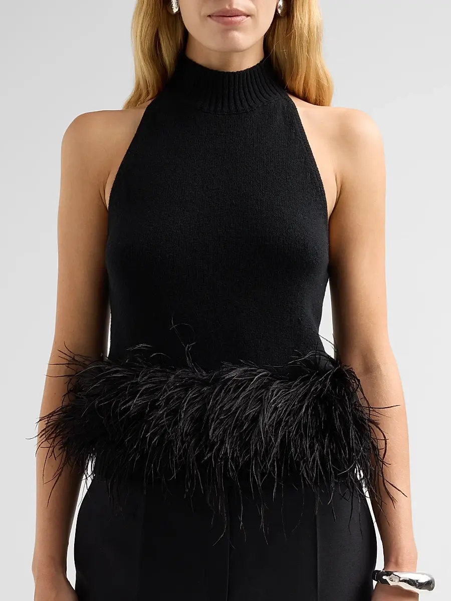 Ramy Brook Women's Kelly Ostrich Feather Wool-Blend Top | Thumbnail 5