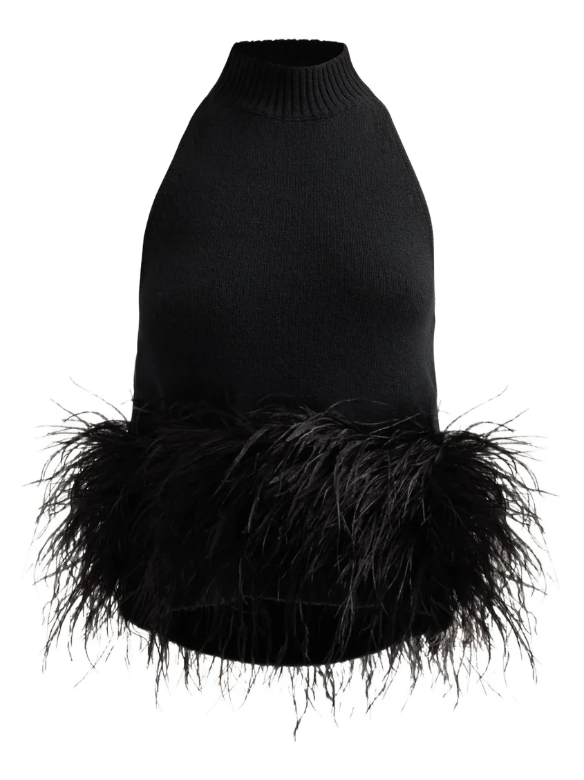 Women's Kelly Ostrich Feather Wool-Blend Top Women's Kelly Ostrich Feather Wool-Blend Top