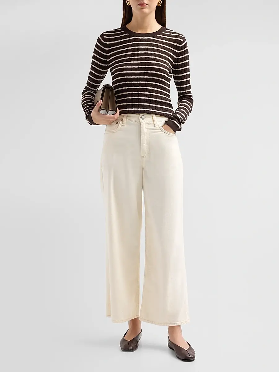 Frame Women's Stripe Pointelle Crewneck Top | Thumbnail 2 Frame Women's Stripe Pointelle Crewneck Top | Thumbnail 2