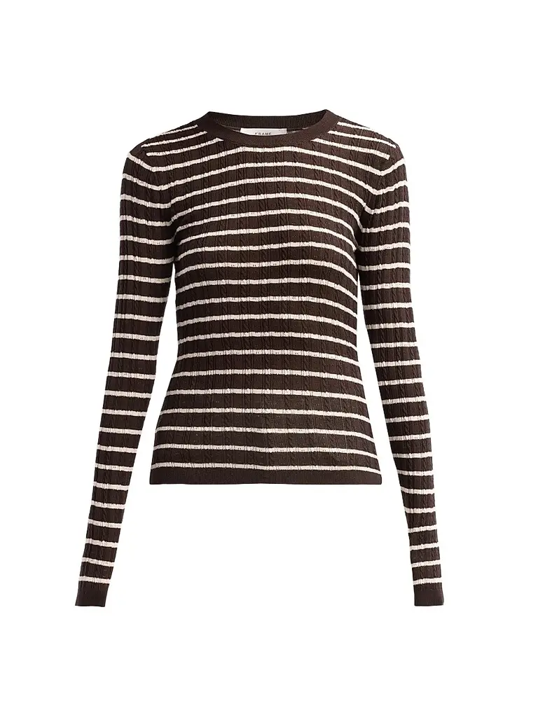 Frame Women's Stripe Pointelle Crewneck Top