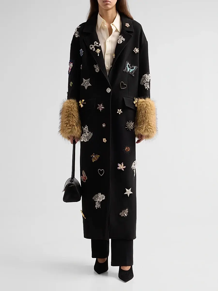 Cinq à Sept Women's Mariella Embellished Faux-Fur-Cuff Coat | Thumbnail 2