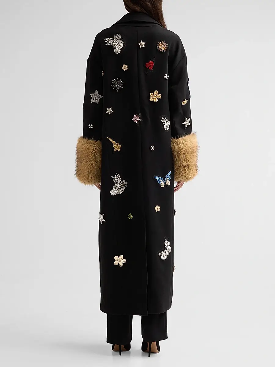 Cinq à Sept Women's Mariella Embellished Faux-Fur-Cuff Coat | Thumbnail 3