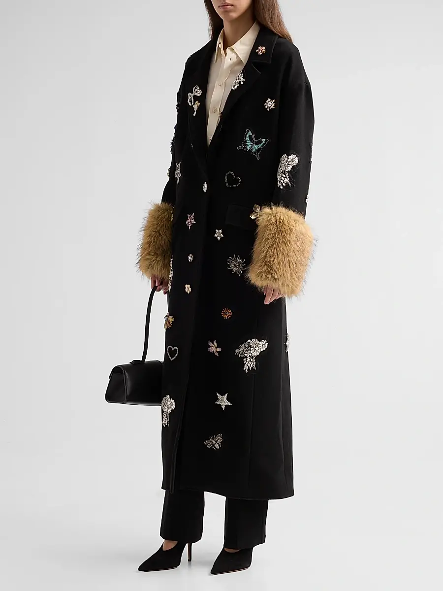 Cinq à Sept Women's Mariella Embellished Faux-Fur-Cuff Coat | Thumbnail 4