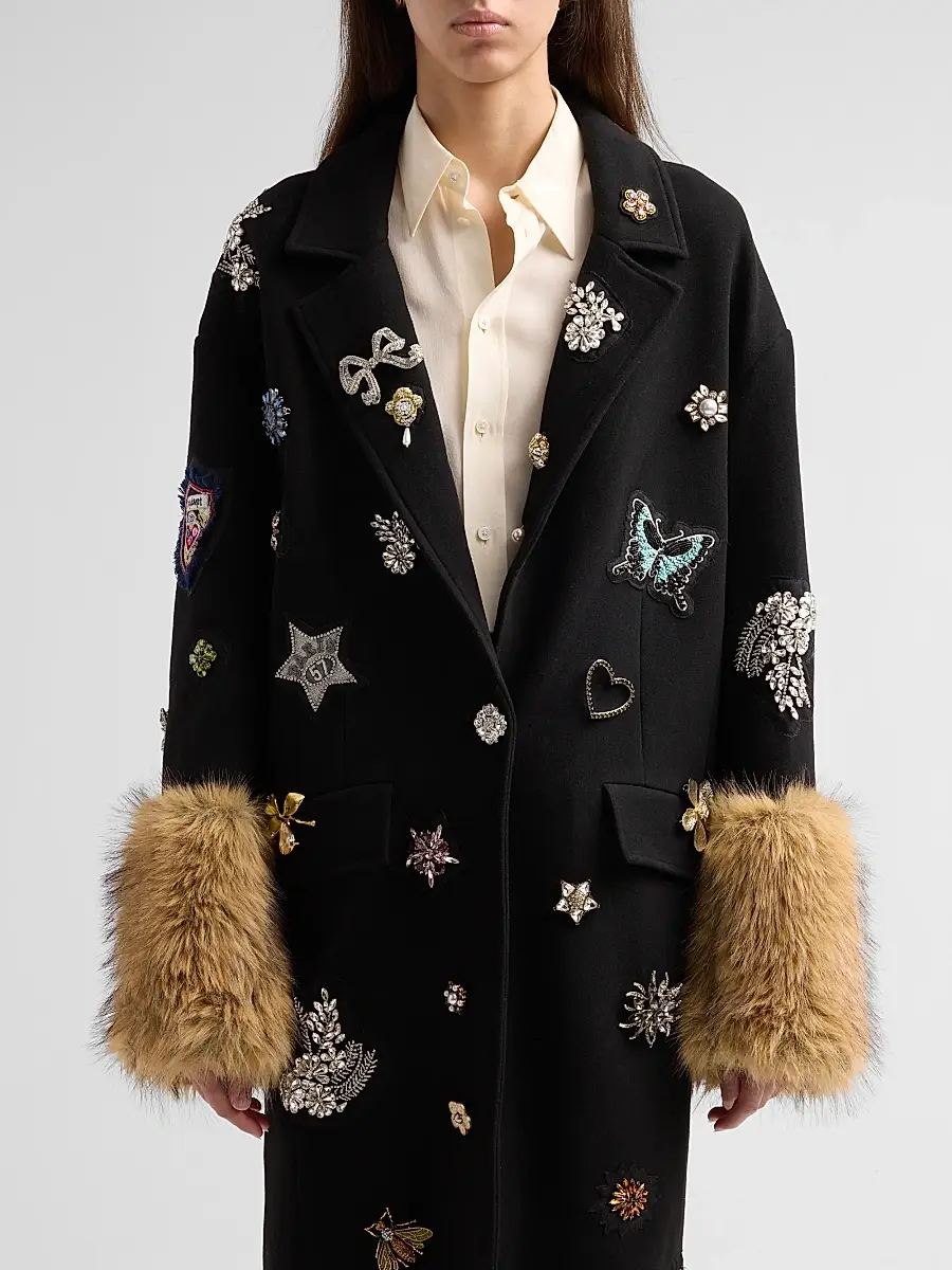 Cinq à Sept Women's Mariella Embellished Faux-Fur-Cuff Coat | Thumbnail 5
