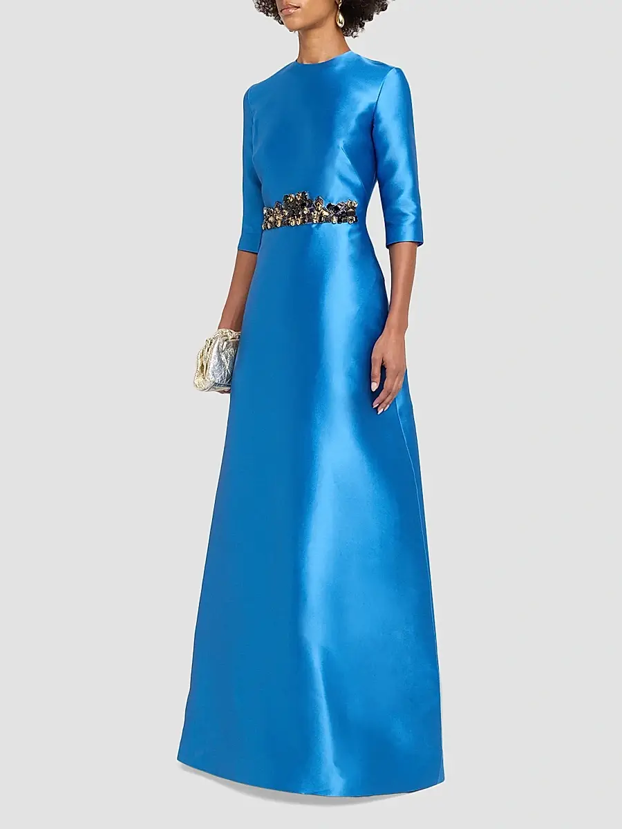 Reem Acra Women's Mikado Embroidered Three-Quarter Sleeve Gown | Thumbnail 4