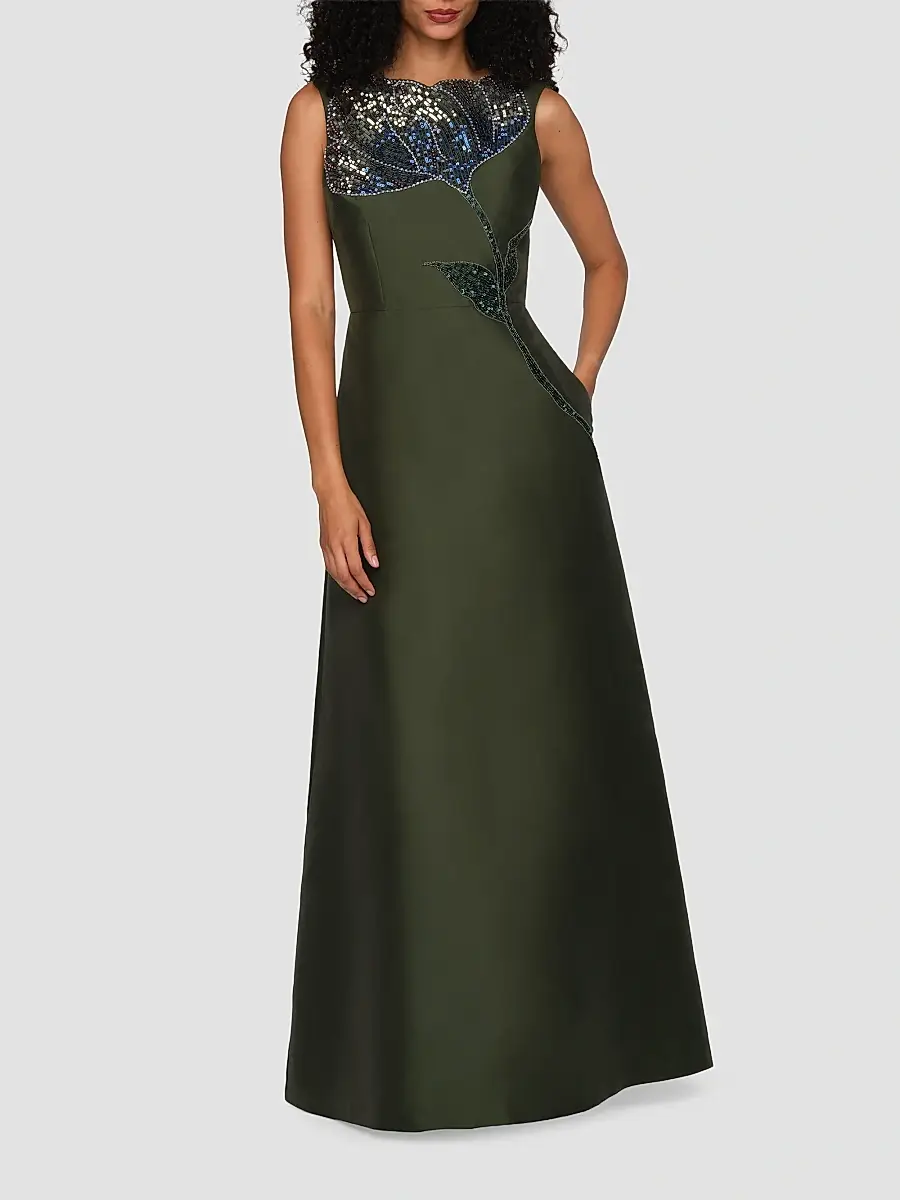 Kay Unger Women's Charlene Beaded Taffeta A-Line Gown | Thumbnail 2 Kay Unger Women's Charlene Beaded Taffeta A-Line Gown | Thumbnail 2