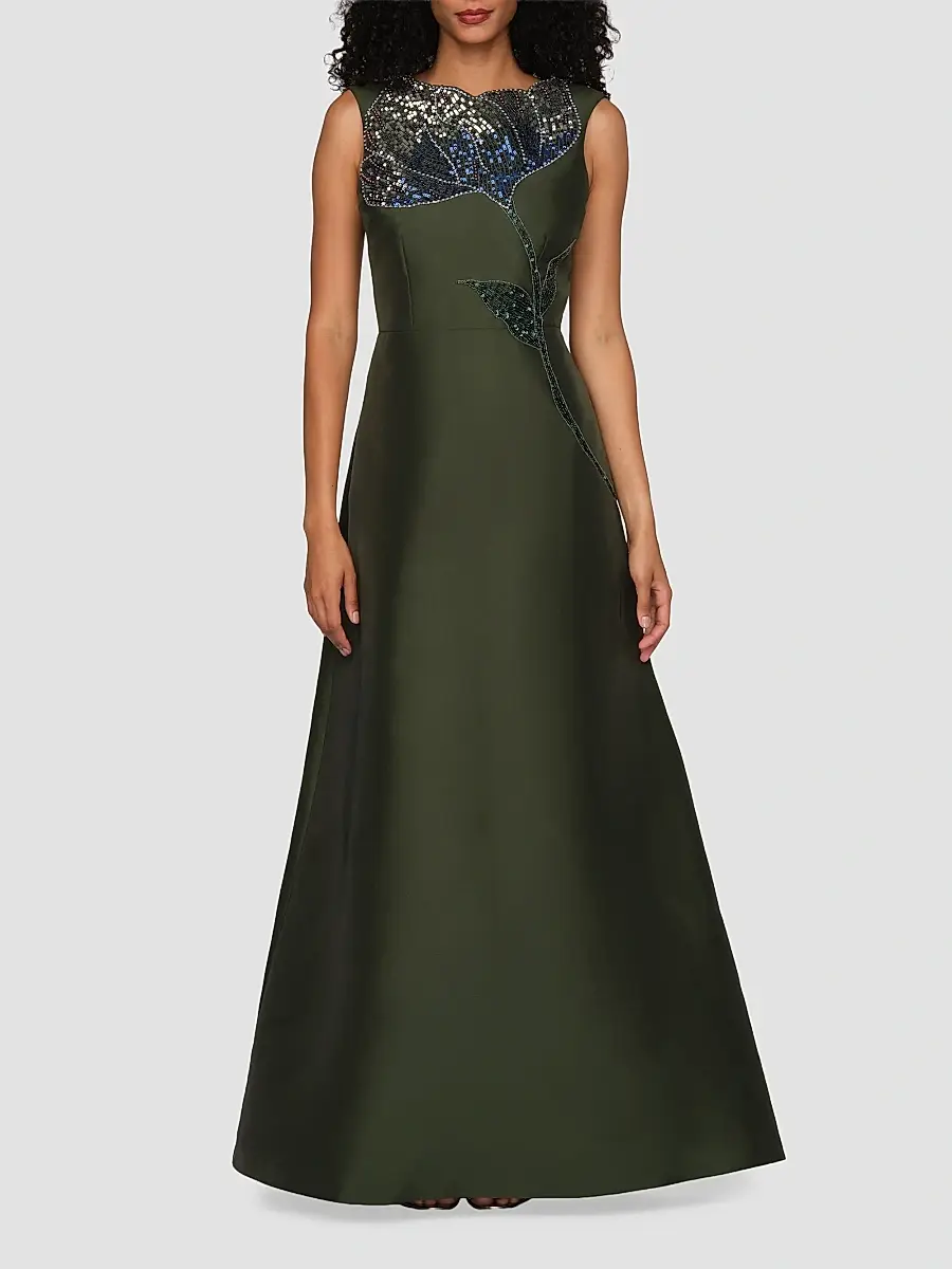 Kay Unger Women's Charlene Beaded Taffeta A-Line Gown | Thumbnail 4 Kay Unger Women's Charlene Beaded Taffeta A-Line Gown | Thumbnail 4