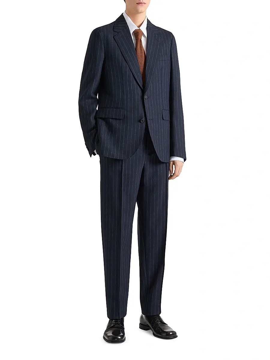 Givenchy Men's Single-Breasted Deconstructed Striped Jacket in Wool - Night Blue | Thumbnail 2 Givenchy Men's Single-Breasted Deconstructed Striped Jacket in Wool - Night Blue | Thumbnail 2