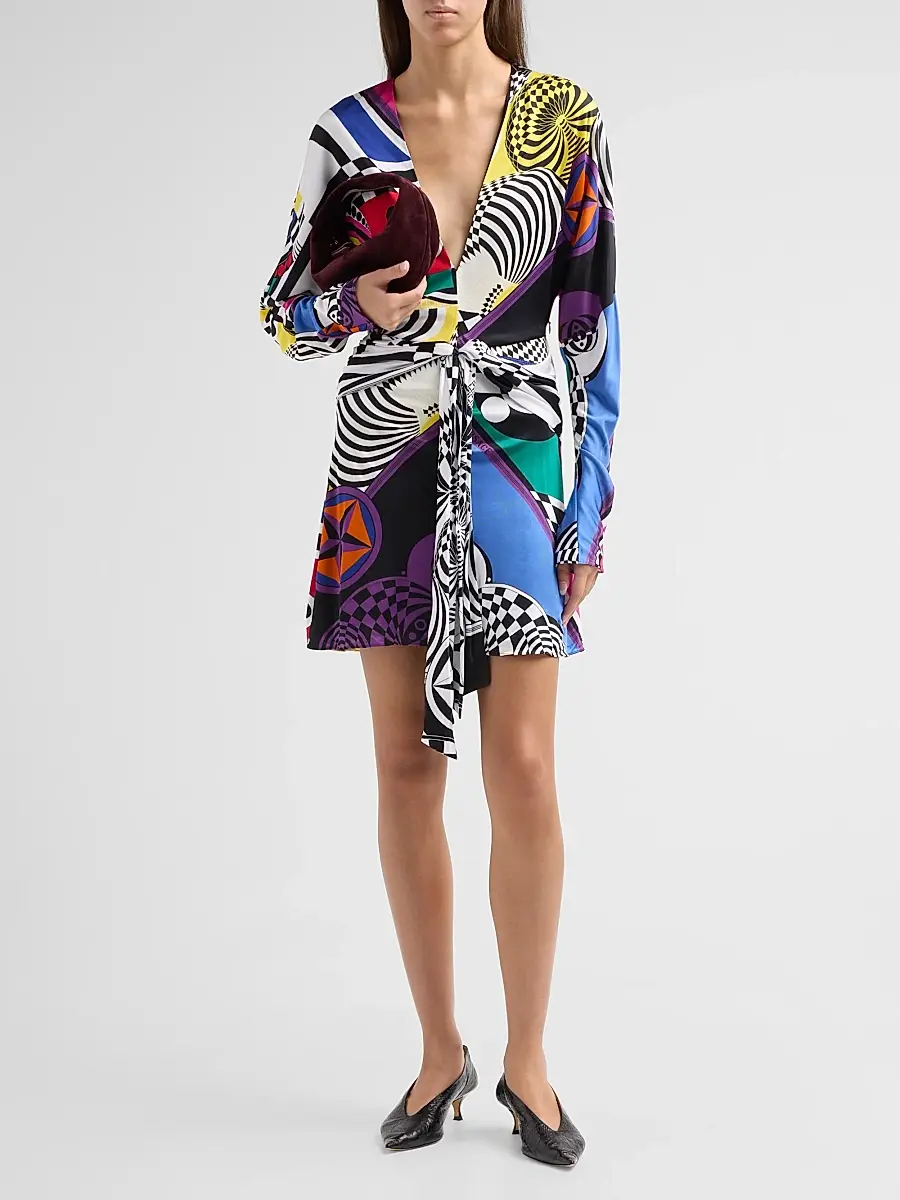 Versace Women's Printed Jersey Tie-Waist Mini Dress | Thumbnail 2