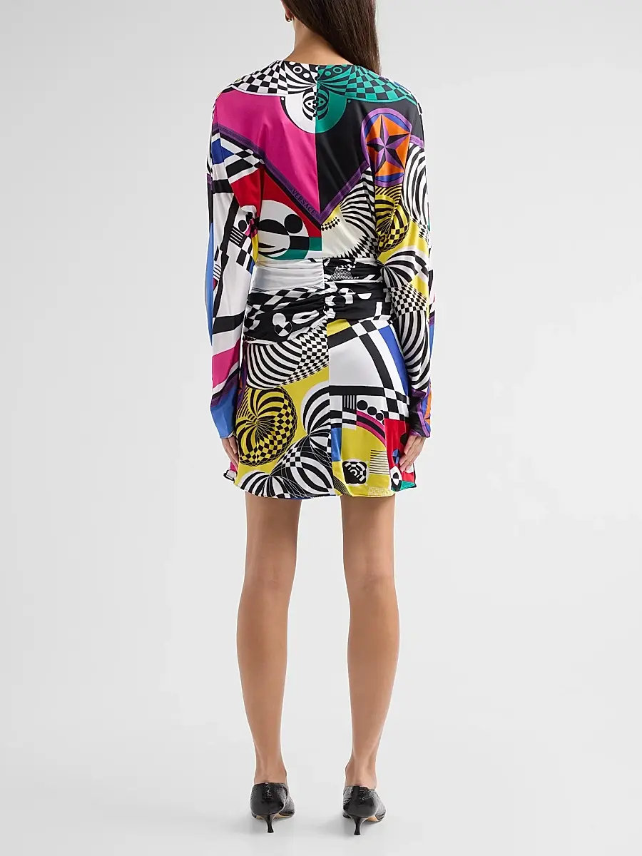 Versace Women's Printed Jersey Tie-Waist Mini Dress | Thumbnail 3