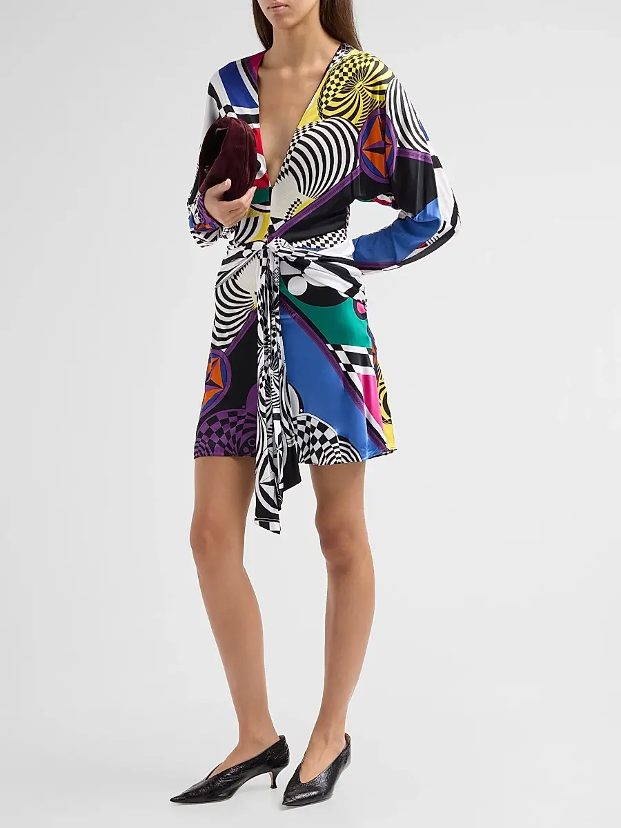 Versace Women's Printed Jersey Tie-Waist Mini Dress | Thumbnail 4