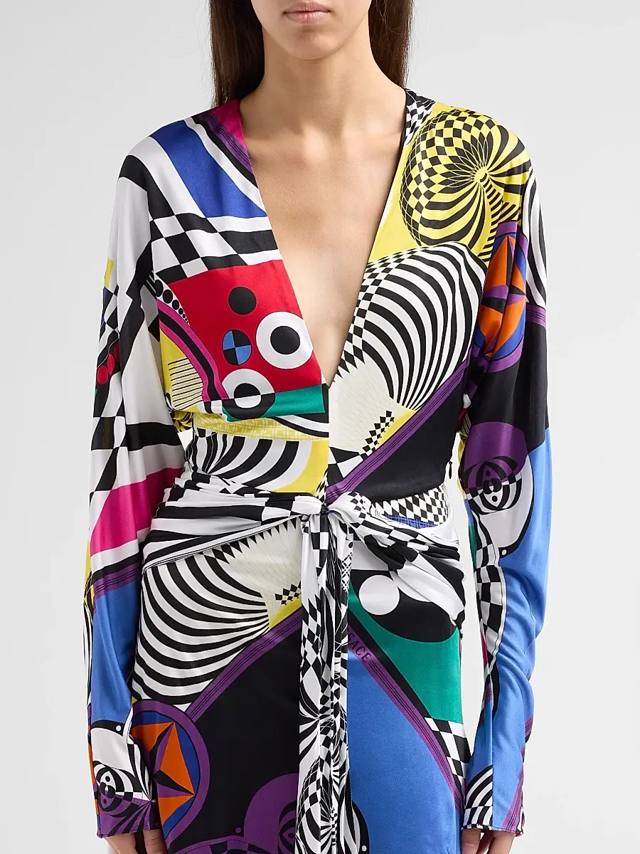 Versace Women's Printed Jersey Tie-Waist Mini Dress | Thumbnail 5