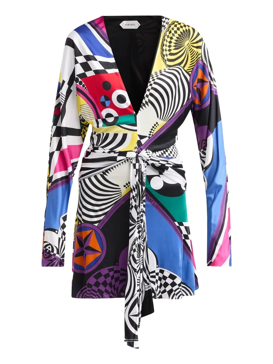 Women's Printed Jersey Tie-Waist Mini Dress