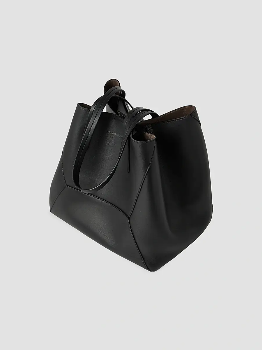 Brunello Cucinelli Women's Duo Tote Bag in Calfskin with Monili - Black | Thumbnail 4 Brunello Cucinelli Women's Duo Tote Bag in Calfskin with Monili - Black | Thumbnail 4