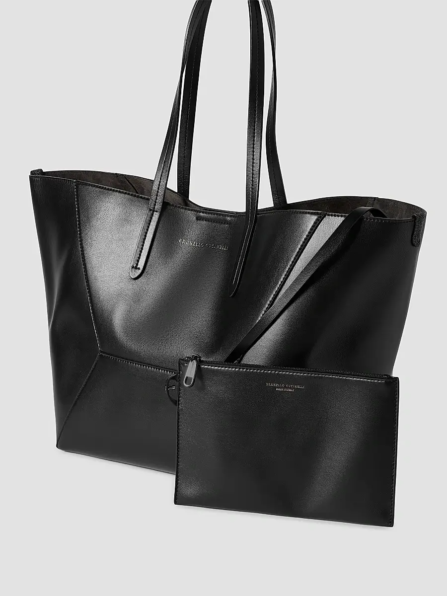 Brunello Cucinelli Women's Duo Tote Bag in Calfskin with Monili - Black | Thumbnail 5 Brunello Cucinelli Women's Duo Tote Bag in Calfskin with Monili - Black | Thumbnail 5