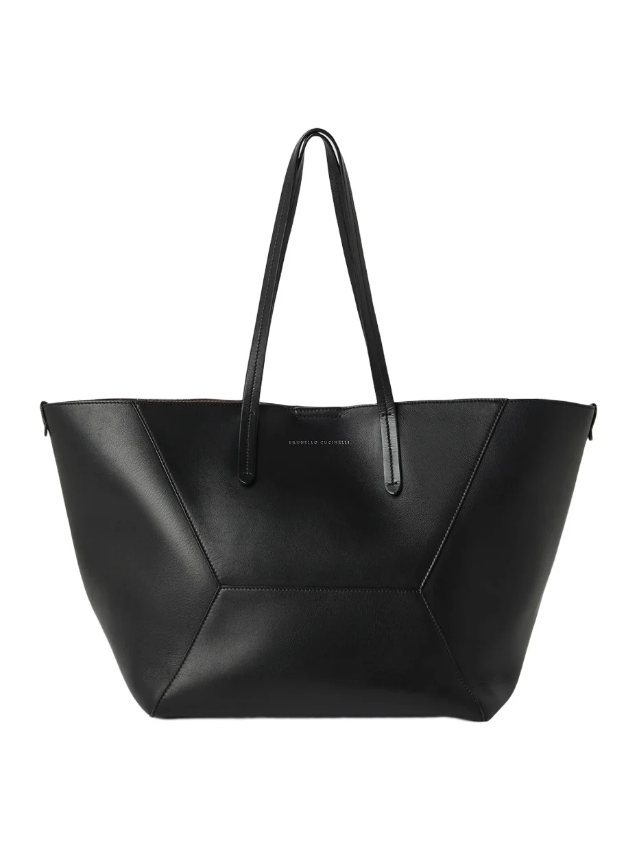Brunello Cucinelli Women's Duo Tote Bag in Calfskin with Monili - Black