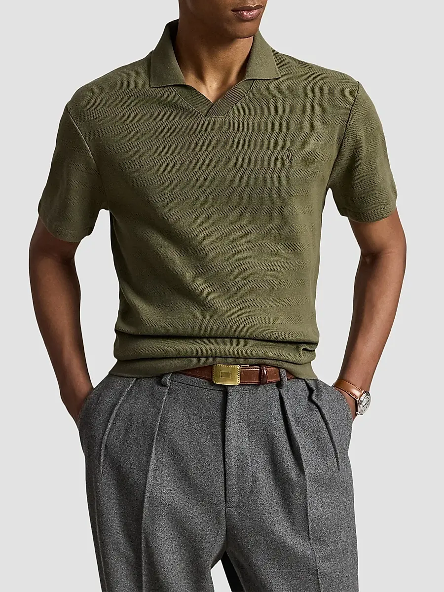 Polo Ralph Lauren Men's Pointelle-Ribbed Polo Shirt | Thumbnail 4 Polo Ralph Lauren Men's Pointelle-Ribbed Polo Shirt | Thumbnail 4