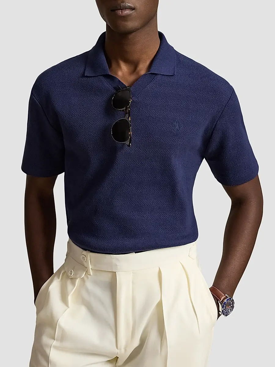 Polo Ralph Lauren Men's Pointelle-Ribbed Polo Shirt | Thumbnail 4 Polo Ralph Lauren Men's Pointelle-Ribbed Polo Shirt | Thumbnail 4
