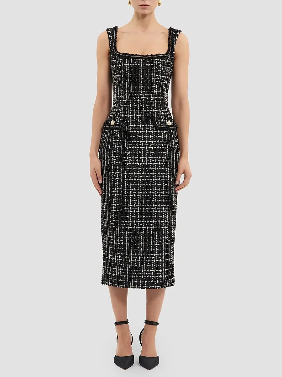 Rebecca Vallance Women's Meringue Embellished Tweed Scoopneck Midi Dress | Thumbnail 2