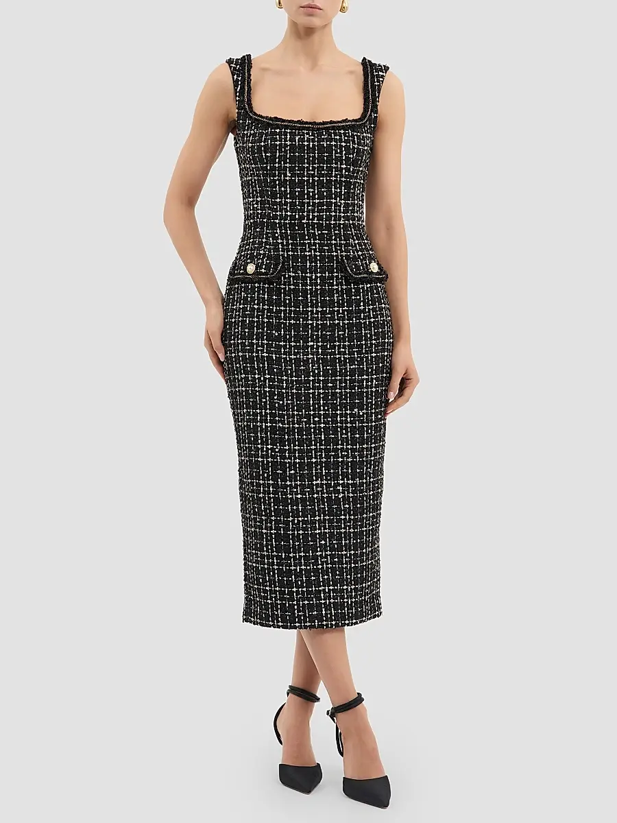 Rebecca Vallance Women's Meringue Embellished Tweed Scoopneck Midi Dress | Thumbnail 4