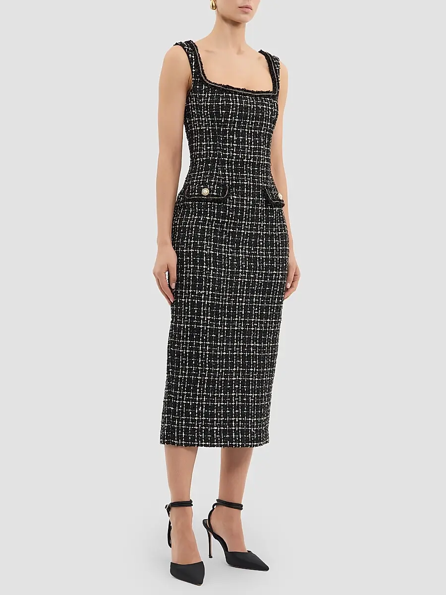 Rebecca Vallance Women's Meringue Embellished Tweed Scoopneck Midi Dress | Thumbnail 5