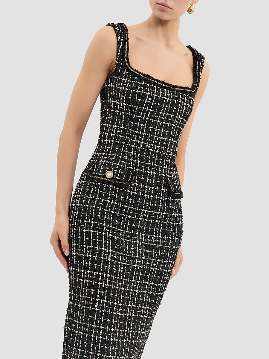 Rebecca Vallance Women's Meringue Embellished Tweed Scoopneck Midi Dress | Thumbnail 6