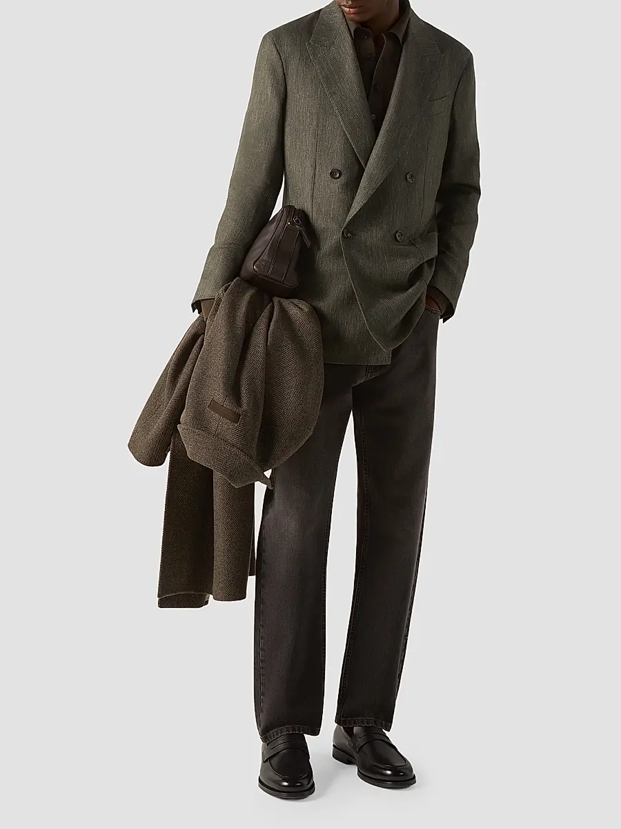 Zegna Men's Cashmere Silk and Linen Jacket - Dark Olive Green | Thumbnail 2